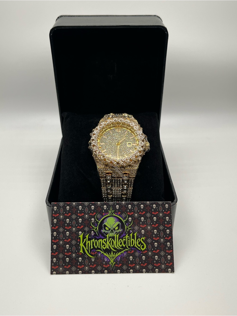 Moissanite Accent Gem-Set Square Analog Wristwatch Roman Numerals w/ Box